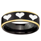 6mm Multiple Heart Gold Step Edge Black Tungsten Men's Anniversary Ring