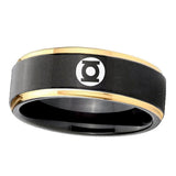 6, 8mm Green Lantern Step Edge Black Gold Mens Tungsten Ring