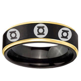 6mm Multiple Green Lantern Gold Step Edge Black Unique Men Wedding Ring
