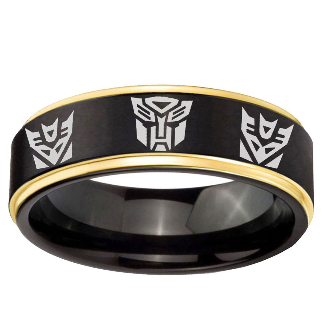 6mm Transformers Autobot Decepticon Gold Step Edge Black Tungsten Ring