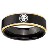 6mm Skull Gold Step Edge Black Tungsten Carbide Wedding Engraving Ring