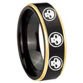 8mm Multiple Skull Gold Step Edge Black Tungsten Ring