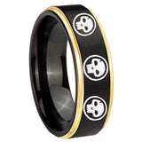 6, 8mm Multiple Skull Gold Step Edge Black Tungsten Carbide Anniversary Ring