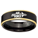 6mm Gold Step Edge Black Air Force Tungsten Carbide Laser Engraved Ring