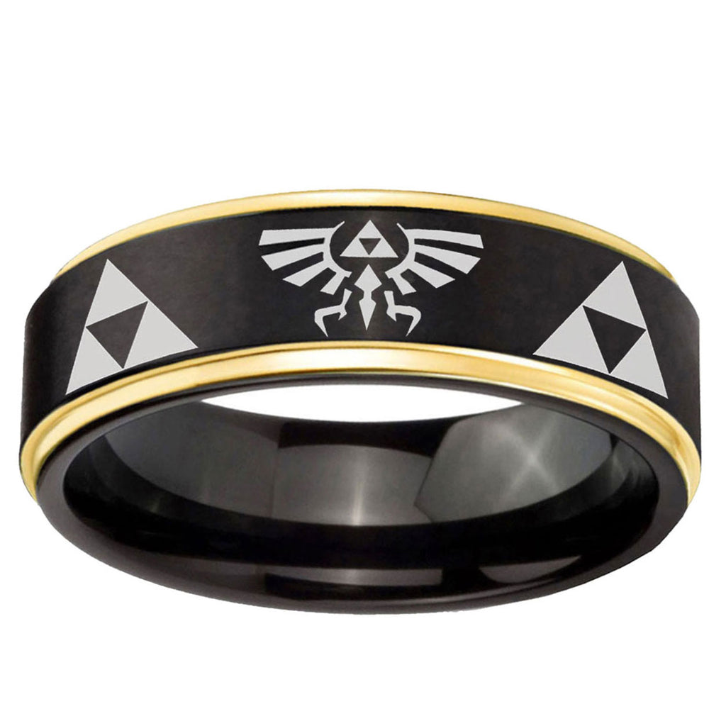 6mm Legend of Zelda Gold Step Edge Black Tungsten Men's Ring