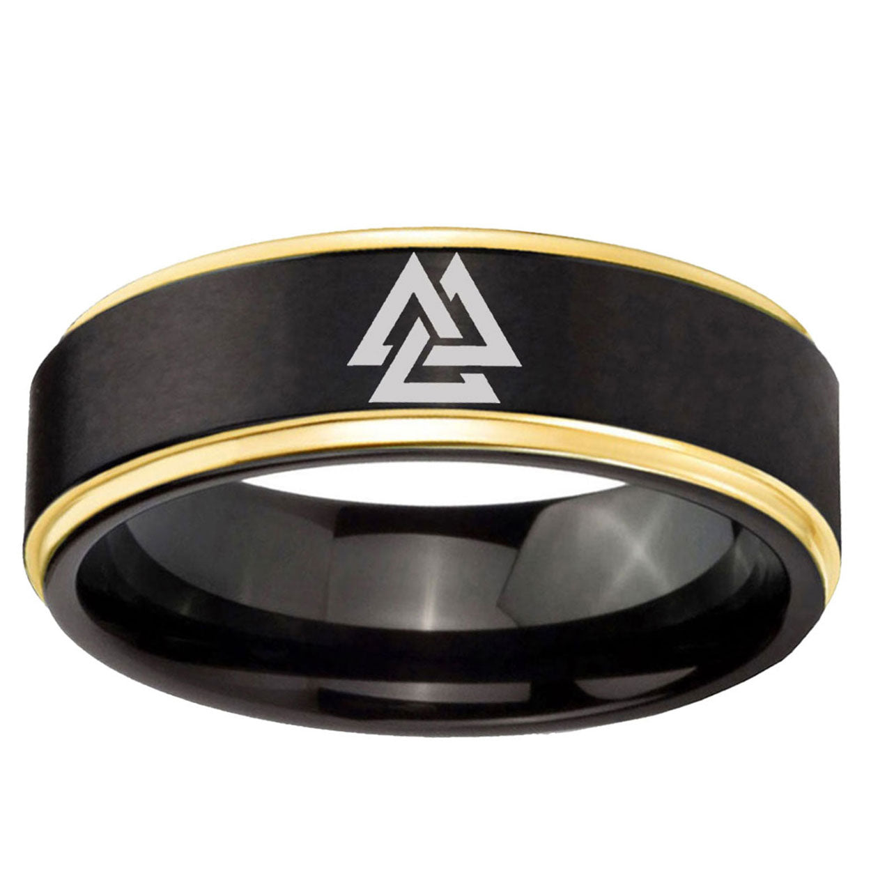 6mm Viking Symbol Gold Step Edge Black Tungsten Men's Ring