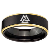 6mm Viking Symbol Gold Step Edge Black Tungsten Carbide Men's Ring