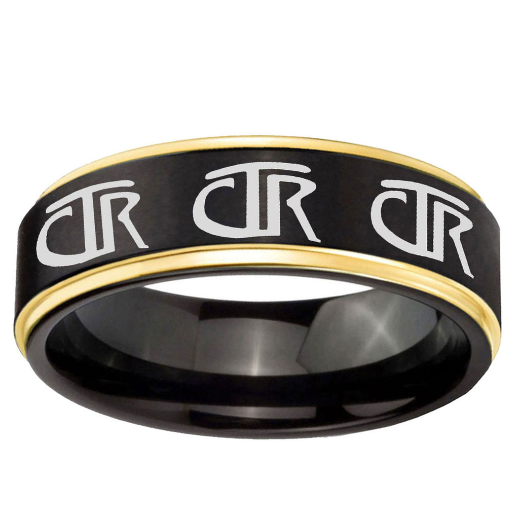 6mm Multiple CTR Gold Step Edge Black Tungsten Promised Ring