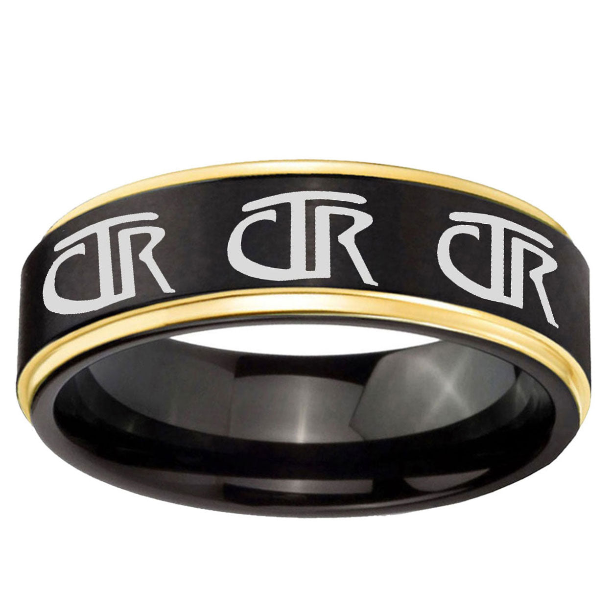 6mm Multiple CTR Gold Step Edge Black Tungsten Promised Ring