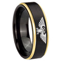 8mm Aquila Gold Step Edge Black Tungsten Men's Promise Ring
