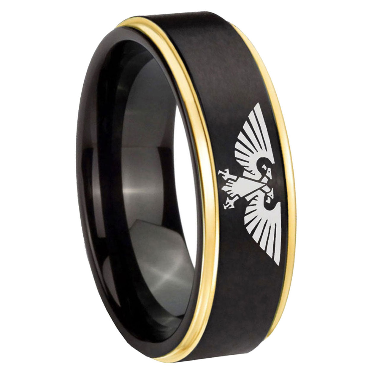 8mm Aquila Gold Step Edge Black Tungsten Men's Promise Ring
