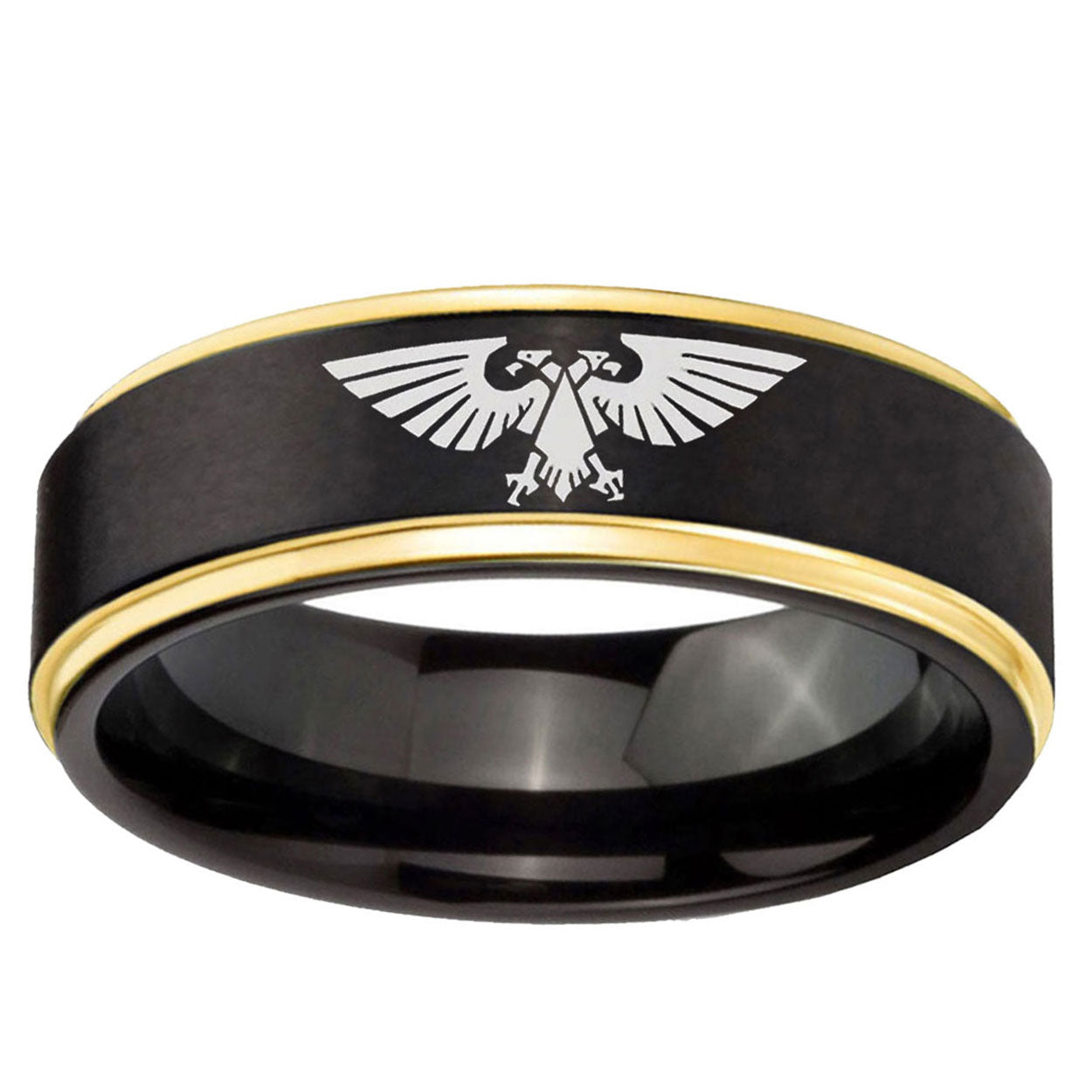 6mm Aquila Gold Step Edge Black Tungsten Men's Promise Ring
