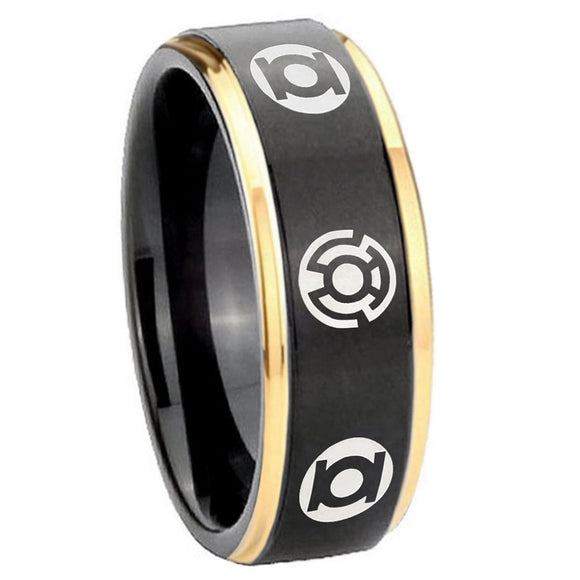 8mm Blue Green Lantern Step Edge Black Gold Men's Wedding Bands Tungsten