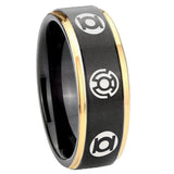 8mm Blue Green Lantern Step Edge Black Gold Men's Wedding Bands Tungsten