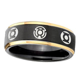 6, 8mm Blue Green Lantern Step Edge Black Gold Men's Wedding Bands Tungsten