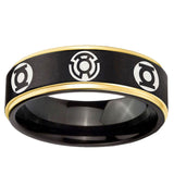 6mm Blue Green Lantern Gold Step Edge Black Tungsten Rings