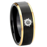 8mm Supernatural Step Edge Black Gold Mens Tungsten Ring