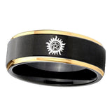 6, 8mm Supernatural Step Edge Black Gold Mens Tungsten Ring