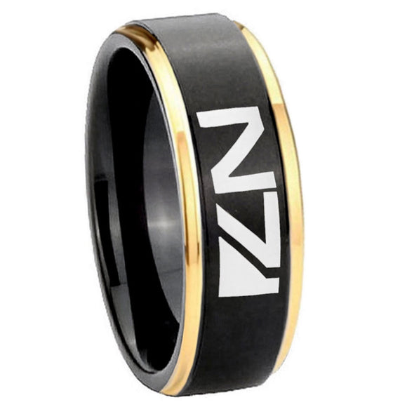 10mm-N7-Design-Gold-Step-Edges-Black-Tungsten-Carbide-Wedding-Ring