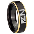 10mm N7 Design Gold Step Edges Black Tungsten Carbide Wedding Ring
