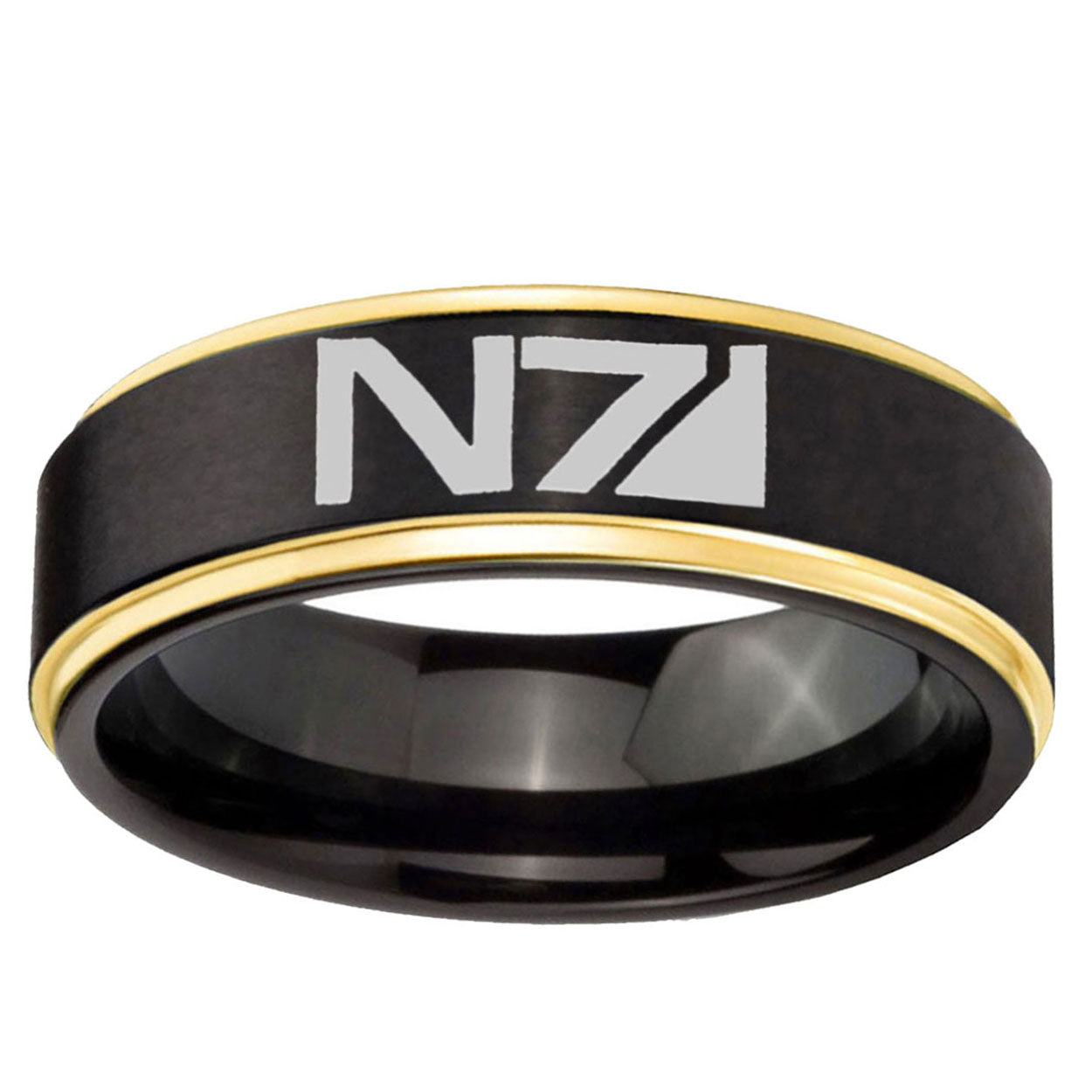 10mm N7 Design Gold Step Edge Black Tungsten Carbide Wedding Ring