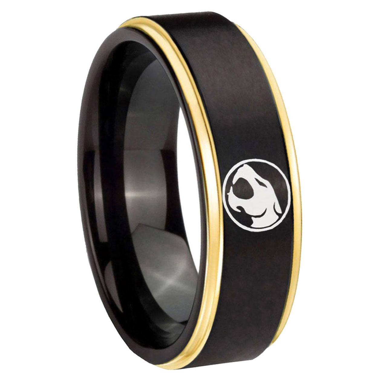 8mm Thundercat Gold Step Edge Black Tungsten Men's Ring