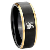 8mm-Spiderman-Gold-Step-Edges-Black-Tungsten-Carbide-Wedding-Ring