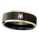 8mm-Spiderman-Gold-Step-Edges-Black-Tungsten-Carbide-Wedding-Ring