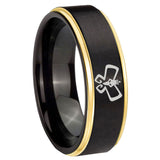 6, 8mm Monarch Gold Step Edge Black Tungsten Carbide Men's Ring Engraved