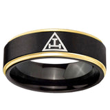 6mm Masonic Triple Gold Step Edge Black Tungsten Men's Ring Personalized