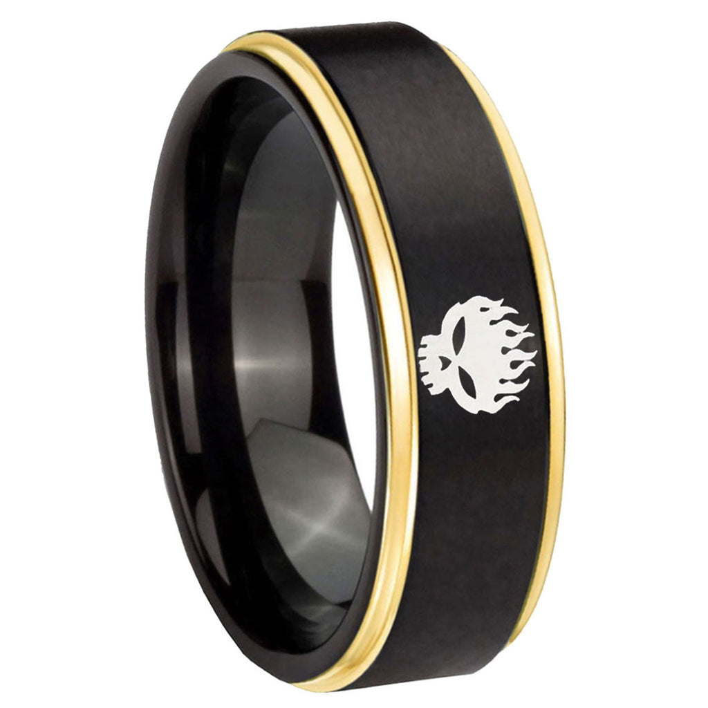 8mm Offspring Gold Step Edge Black Tungsten Men Bands