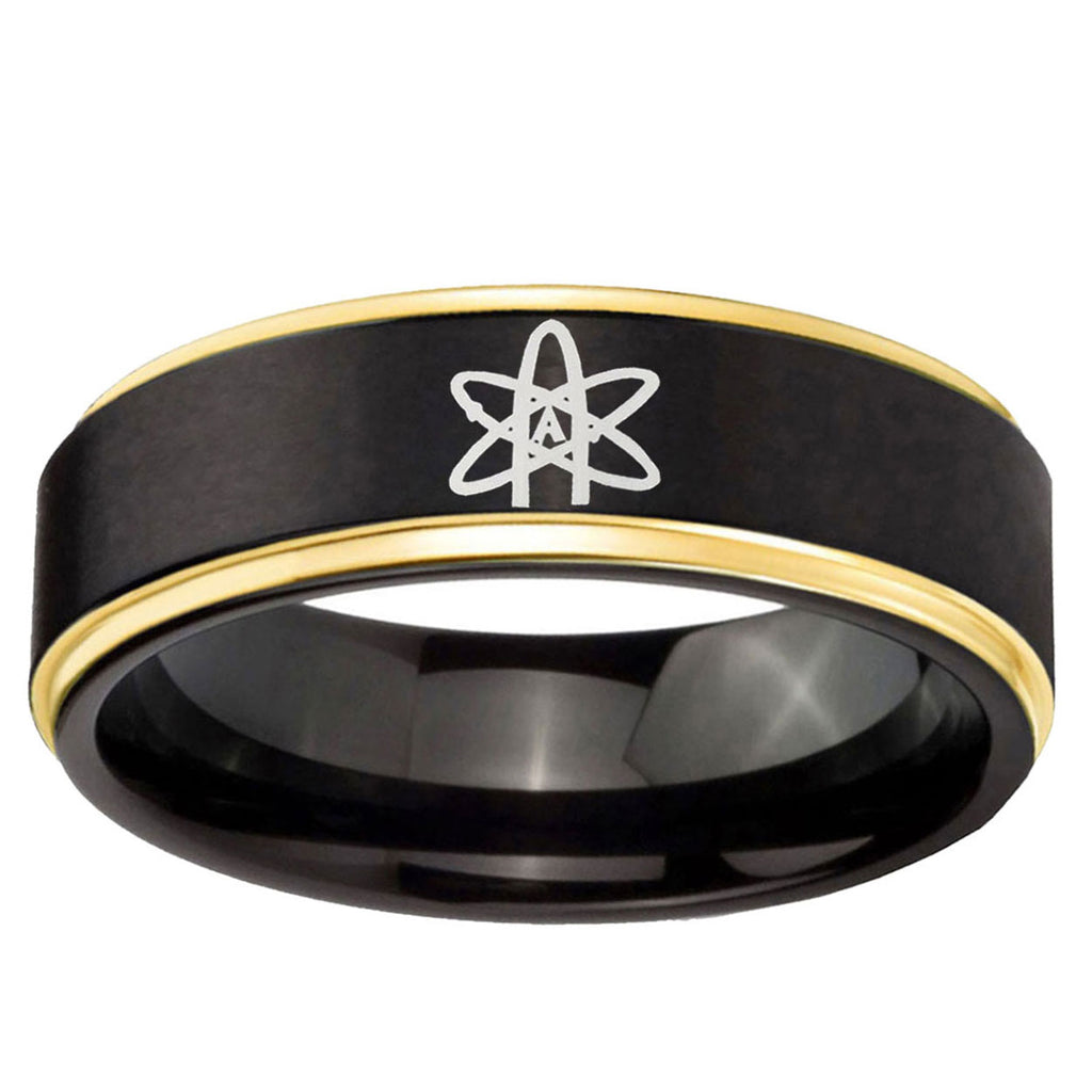 6mm American Atheist Gold Step Edge Black Tungsten Ring