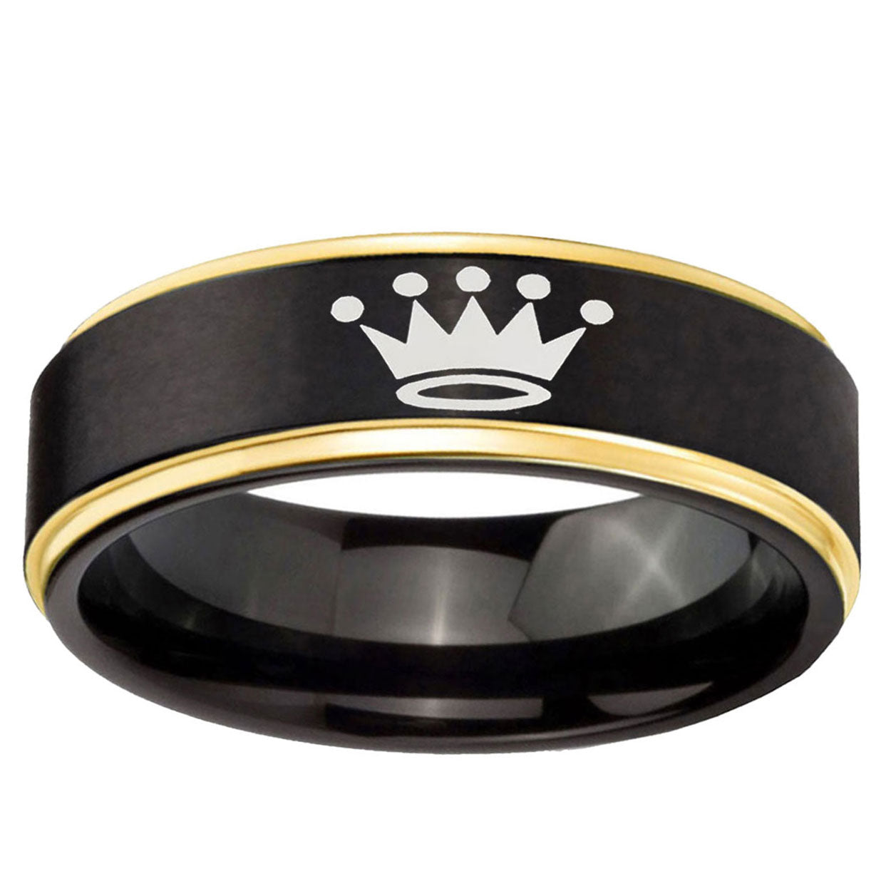 6mm Crown Gold Step Edge Black Tungsten Men's Wedding Ring