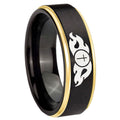 8mm Flamed Cross Gold Step Edge Black Tungsten Promise Ring