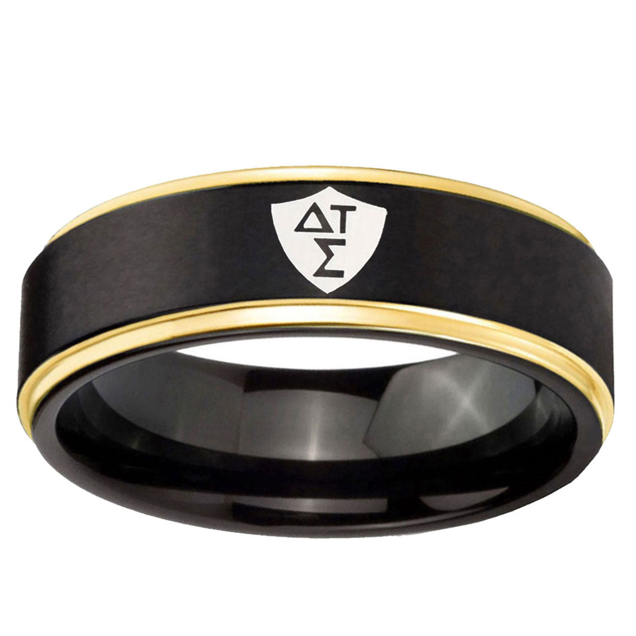 6mm Greek CTR Gold Step Edge Black Tungsten Wedding Band