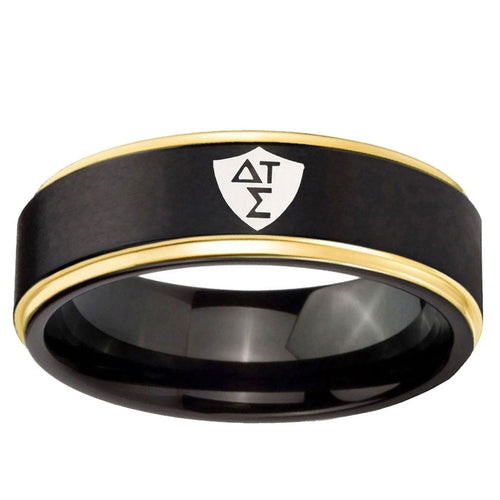 6mm Greek CTR Gold Step Edge Black Tungsten Wedding Band