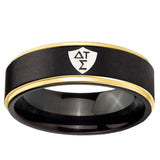6mm Greek CTR Gold Step Edge Black Tungsten Carbide Wedding Band Men's