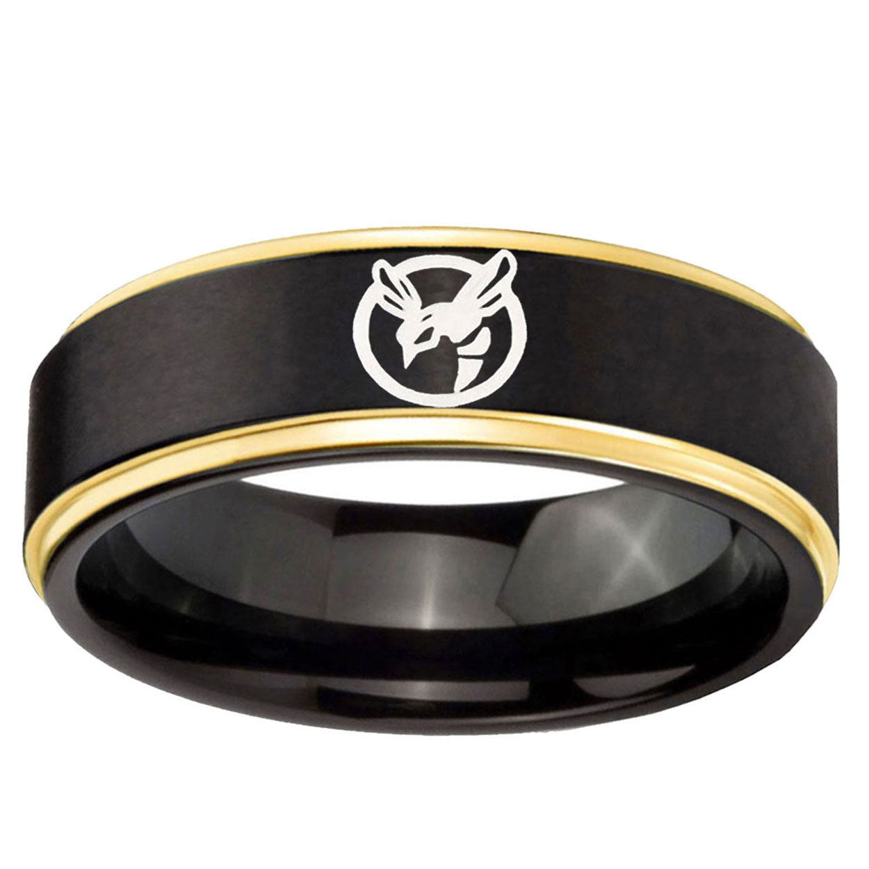 6mm Honey Bee Gold Step Edge Black Tungsten Wedding Band