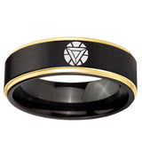 6mm Iron Man Art Reactor Gold Step Edge Black Tungsten Promised Ring