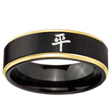 6mm Kanji Peace Gold Step Edge Black Tungsten Carbide Custom Ring for Men