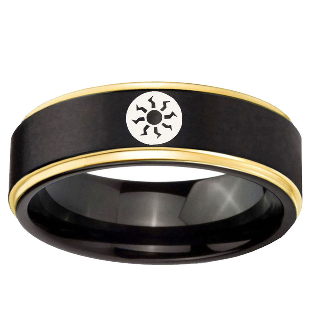 6mm Magic The Gathering Gold Step Edge Black Tungsten Ring