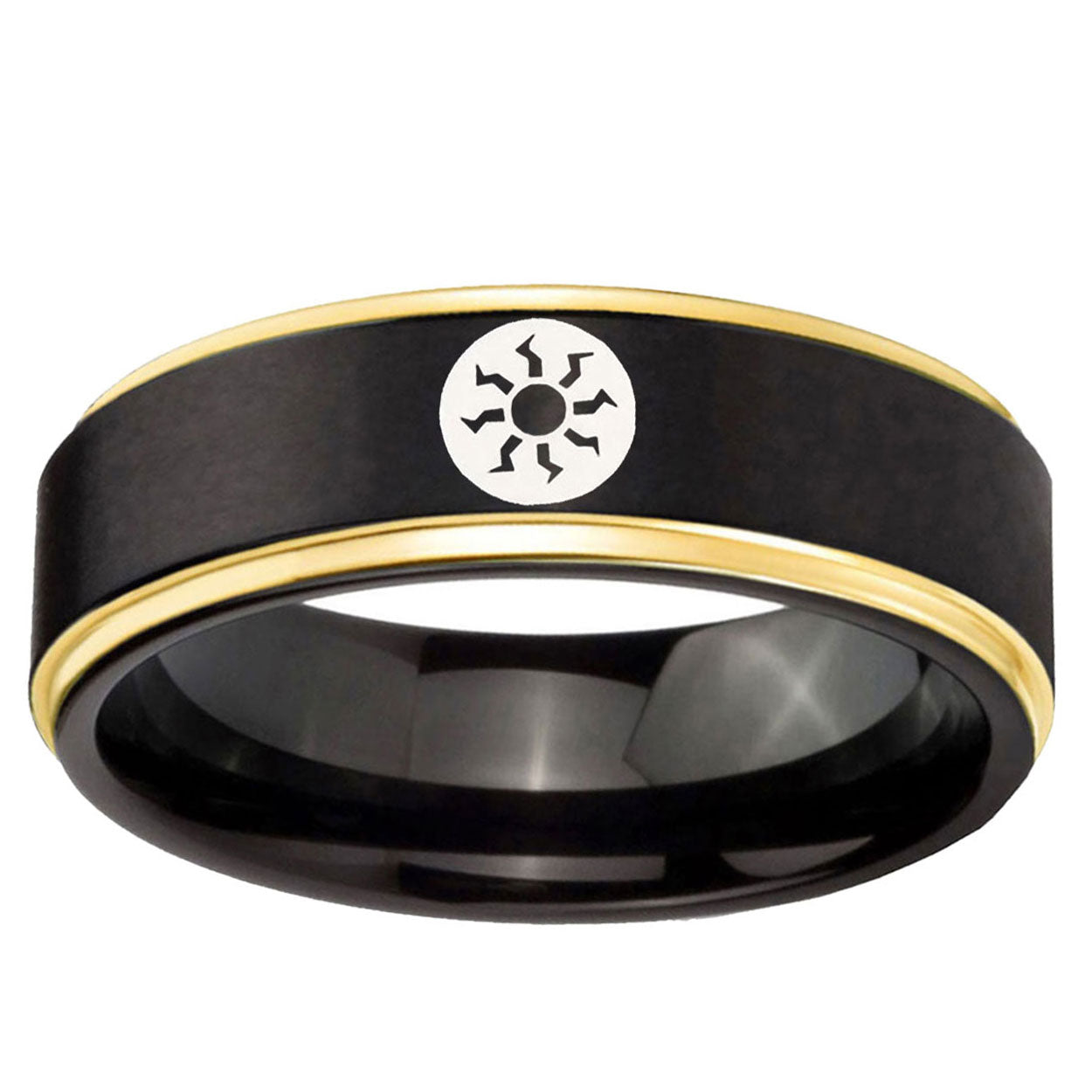 6mm Magic The Gathering Gold Step Edge Black Tungsten Ring