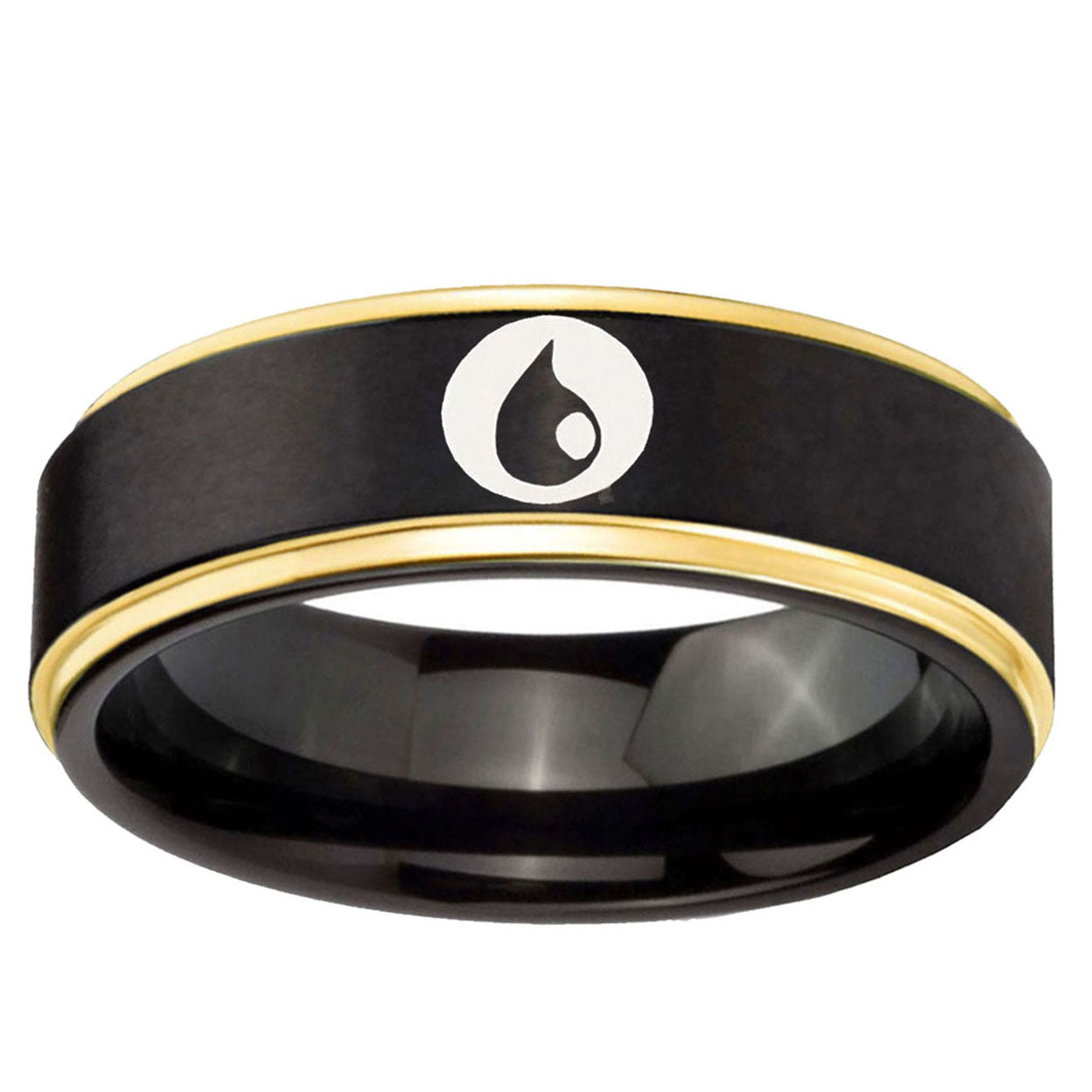 6mm Magic Gathering Gold Step Edge Black Tungsten Mens Ring