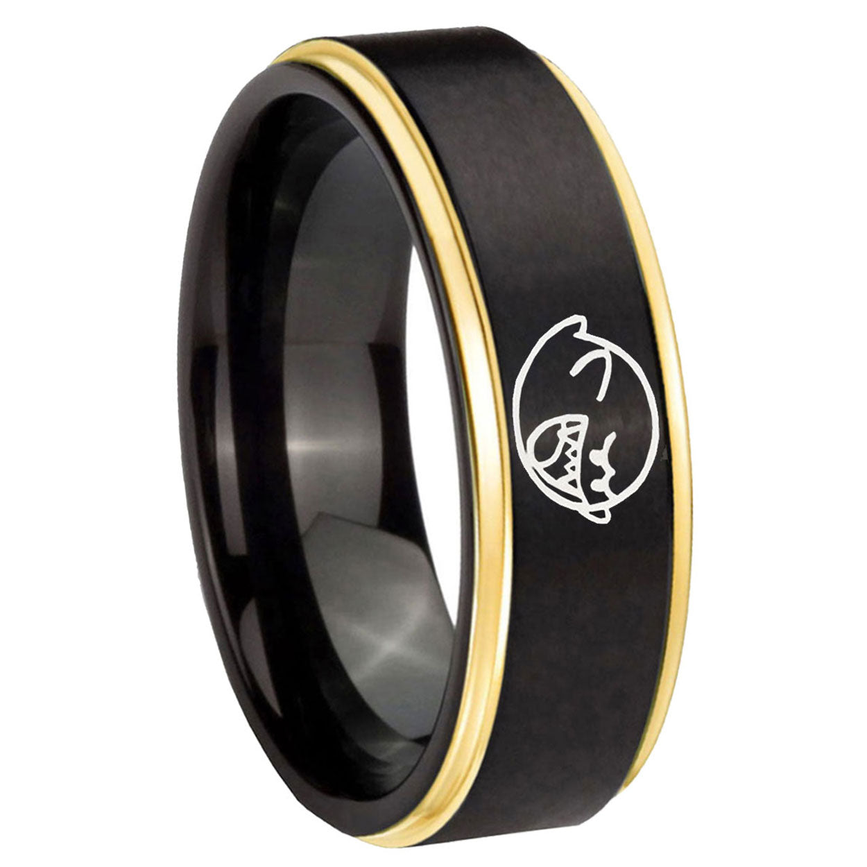 8mm Mario Boo Ghost Gold Step Edge Black Tungsten Band