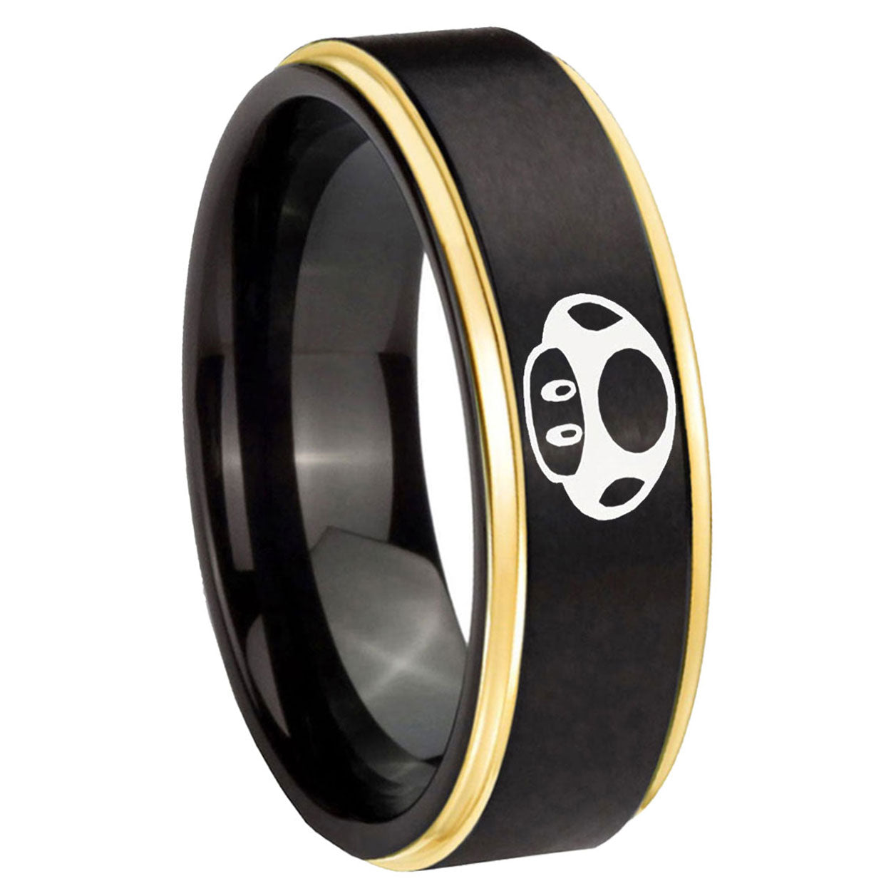 8mm Mario Mushroom Gold Step Edge Black Tungsten Band