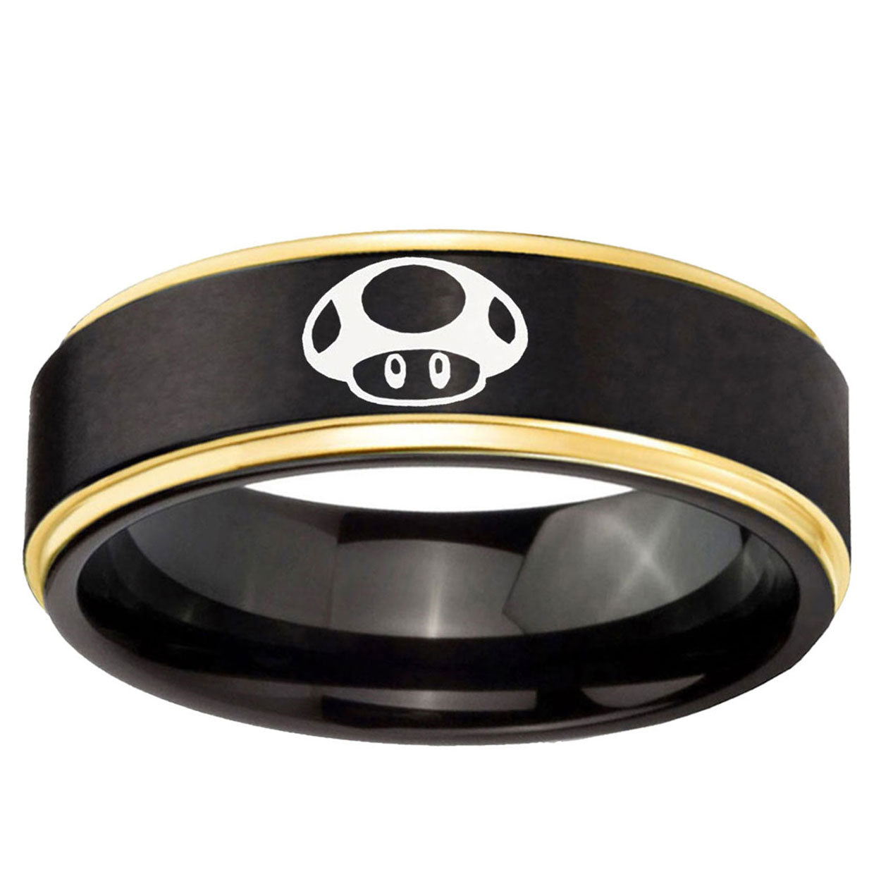 6mm Mario Mushroom Gold Step Edge Black Tungsten Band