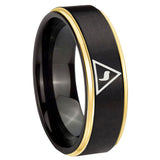 6, 8mm Masonic Yod Gold Step Edge Black Tungsten Carbide Men's Engagement Band