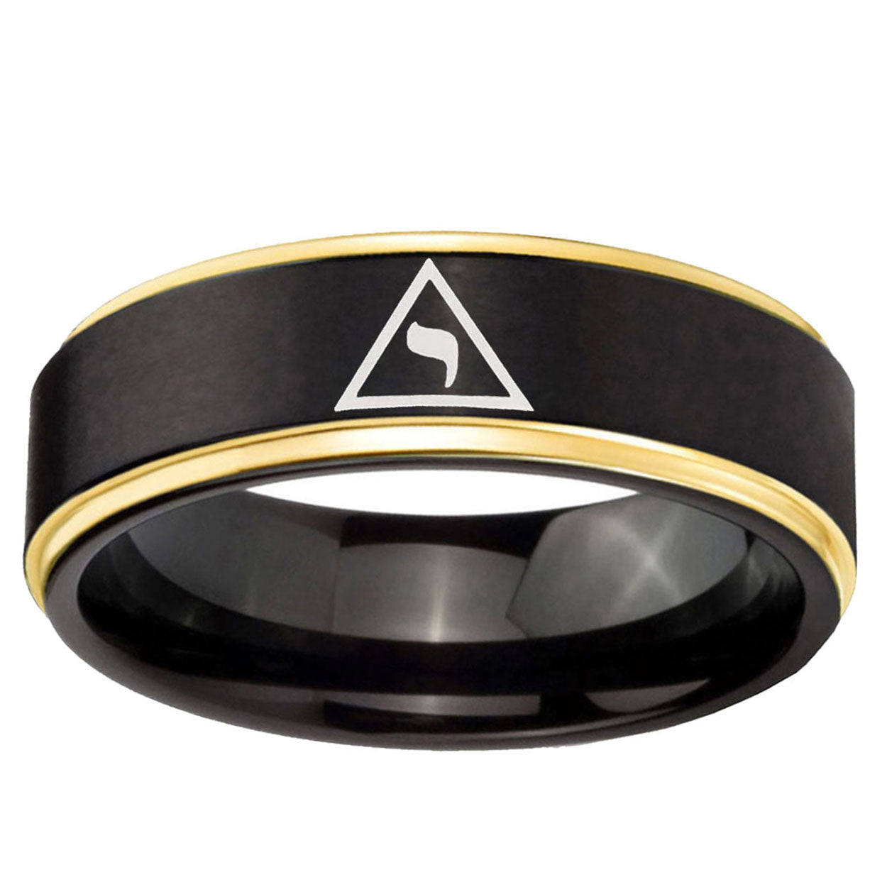 6mm Masonic Yod Gold Step Edge Black Tungsten Promised Band