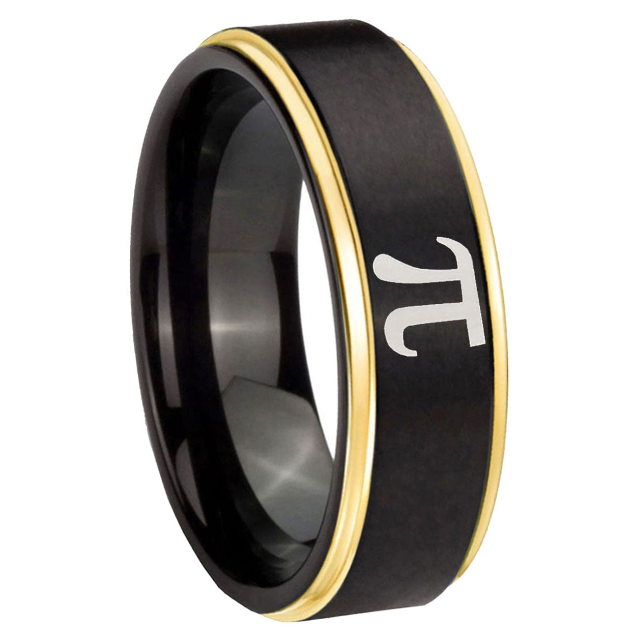 8mm Math Pi Gold Step Edge Black Tungsten Engagement Band