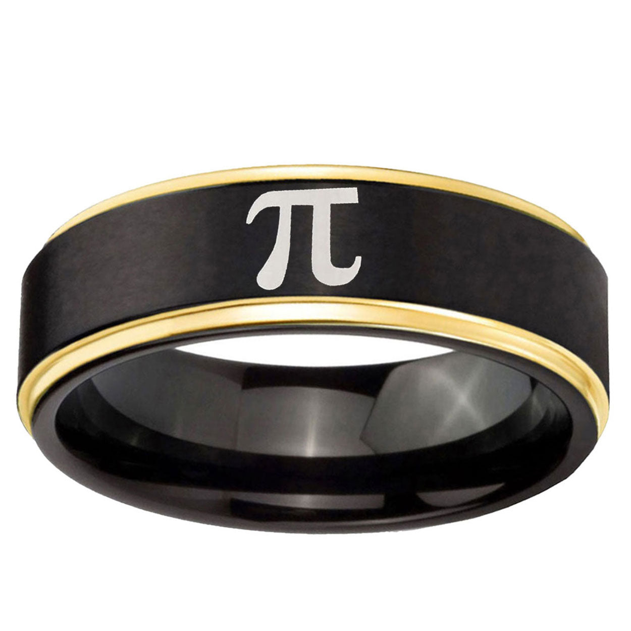 6mm Math Pi Gold Step Edge Black Tungsten Engagement Band